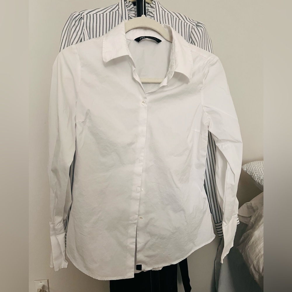 Zara White Classic Button-Down Shirt